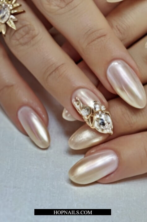 Bejeweled Vanilla Chrome Nails