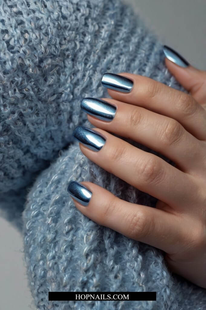Blue Ice Chrome Nails