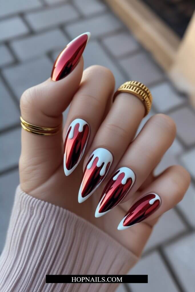 Christmas Drip Chrome Nails