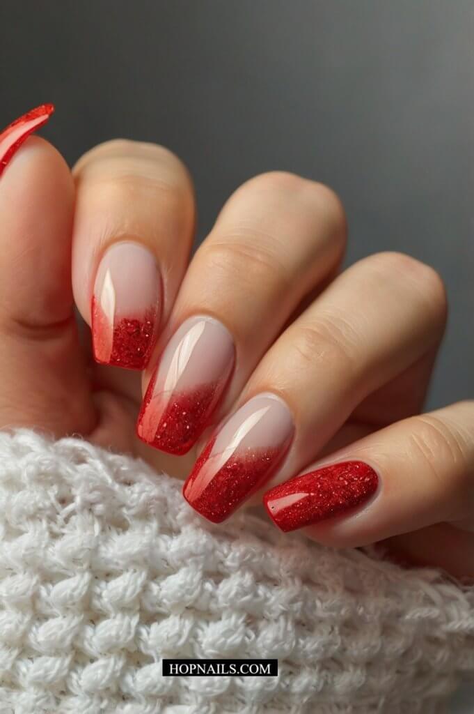 Elegant Red Nails With Glitter