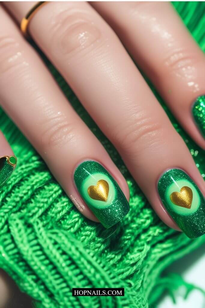 Glittering Green and Gold Hearts