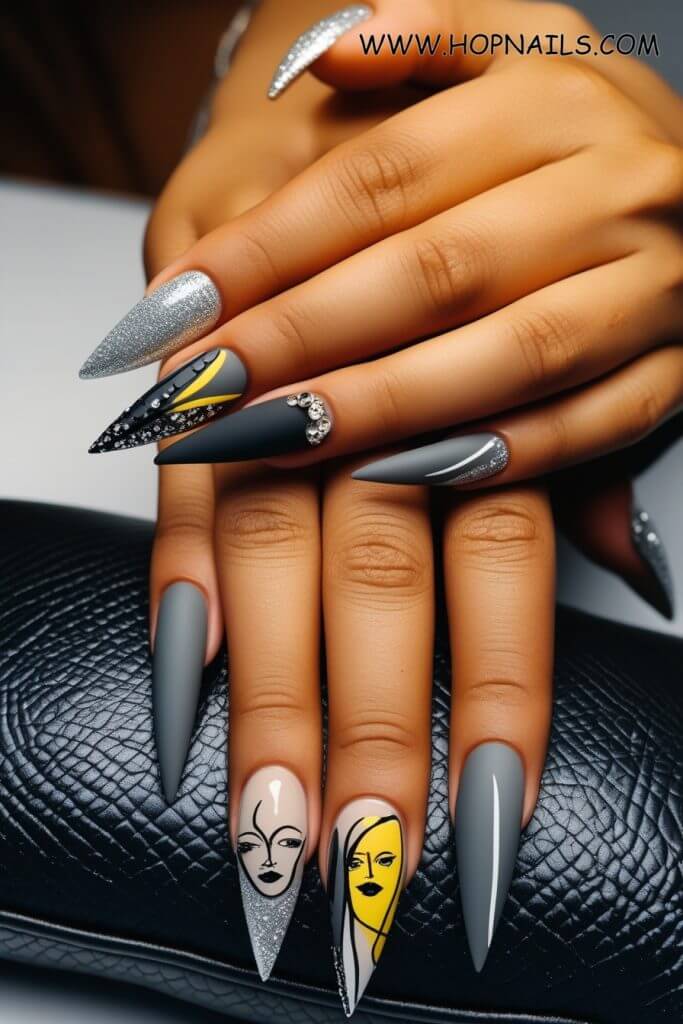 Gray Abstracts nail