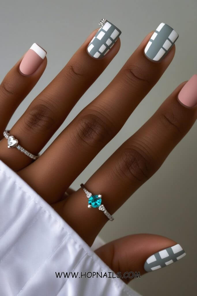 Gray Checkerboard Nails