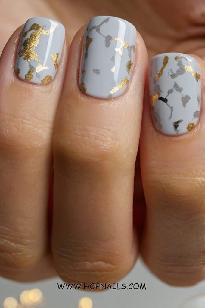 Gray and Gold Flake nail
