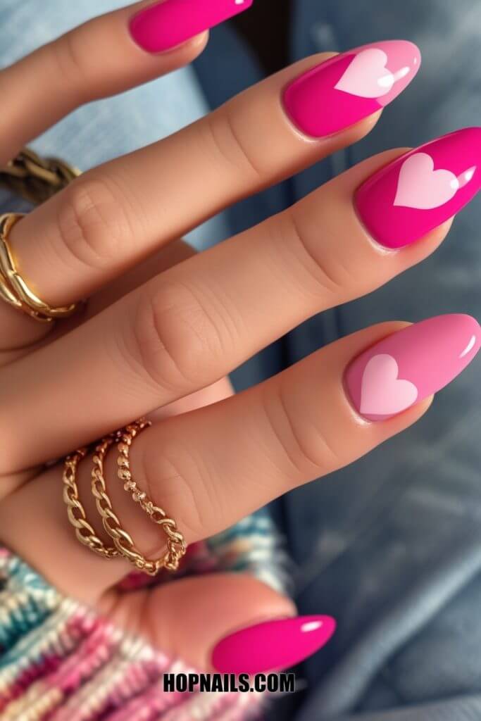 Hot Pink Heart Nails