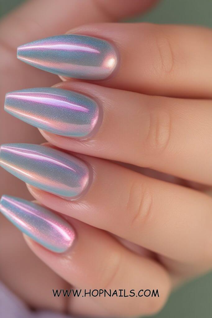 Iridescent Blue Gray nails