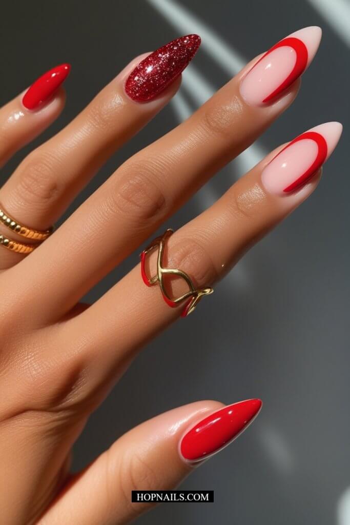 Long, Red French Tip Nails
