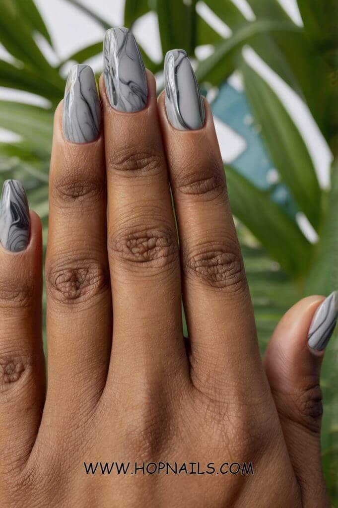 Marble Matte Gray Nails