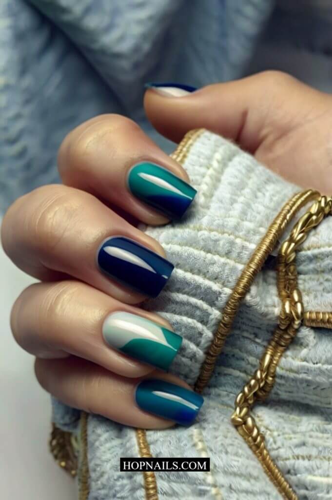 Navy & Green Nails