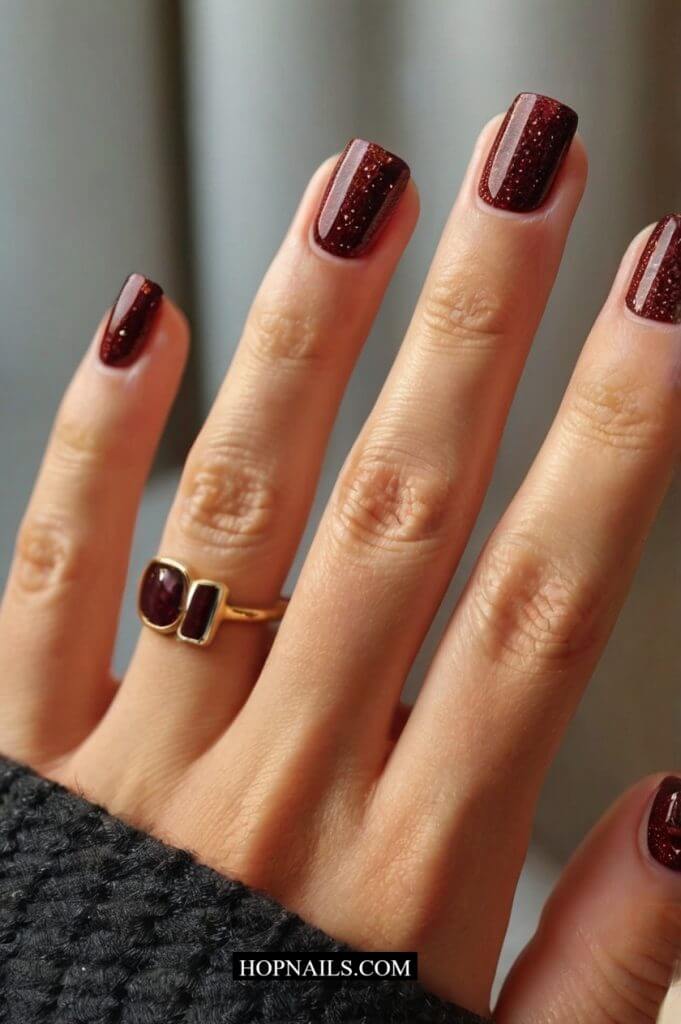 Oxblood Glitter Nails