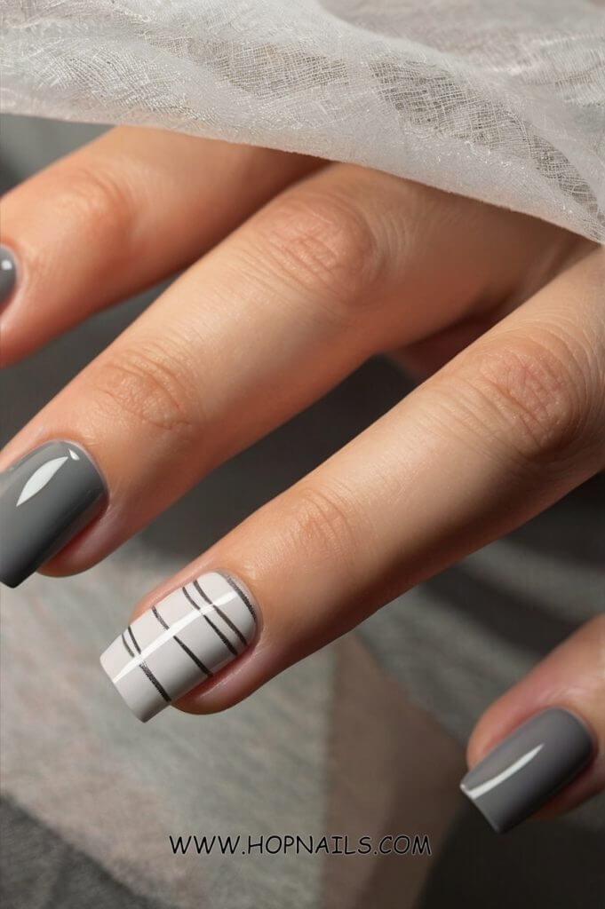 Striped Silver Nails