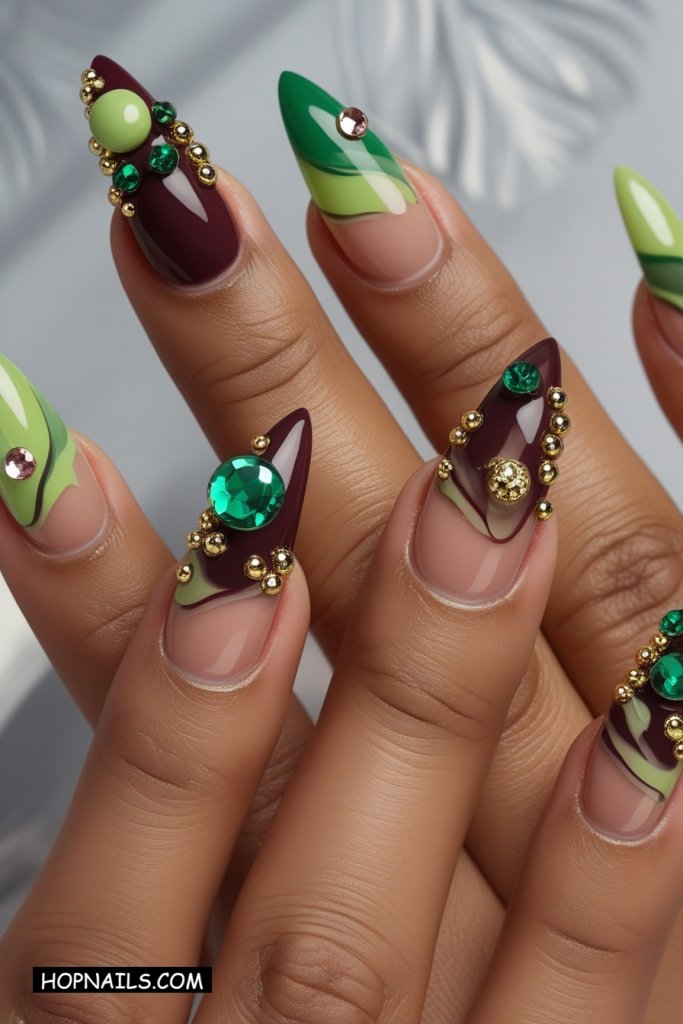 3D Blooming Green Skittle Nails