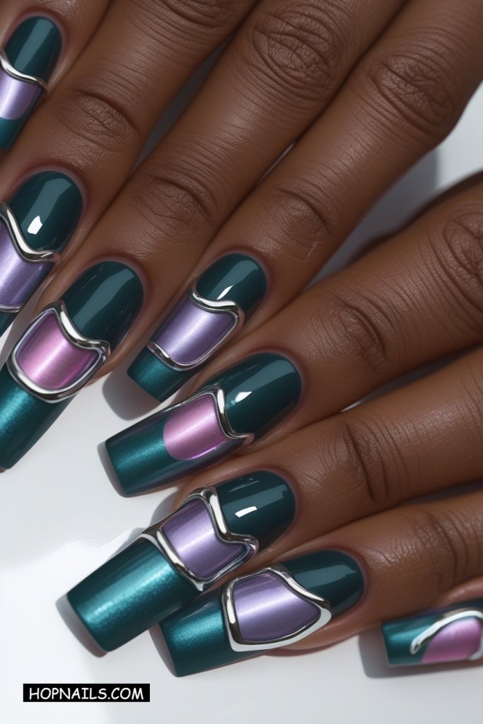 3D Chrome Cyber Aura Nails