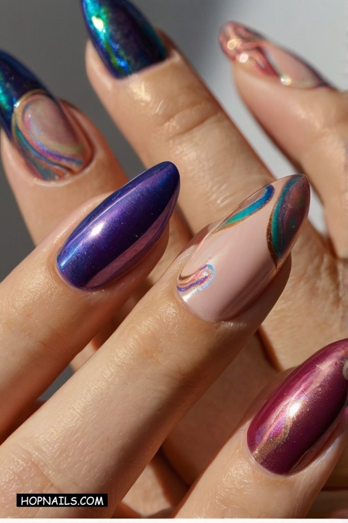 3D Metallic Skittle Swirls nail