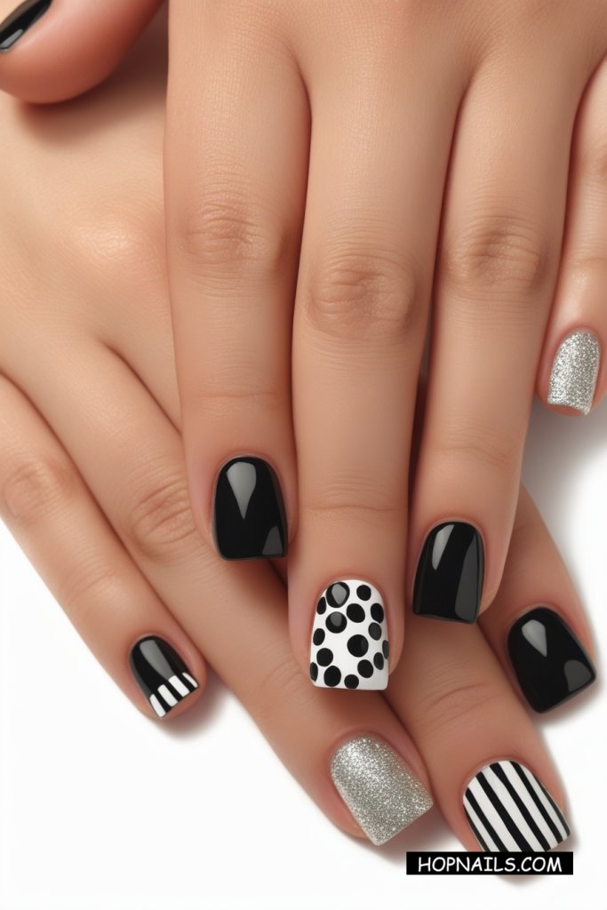 Abstract Black & Silver Nail Art