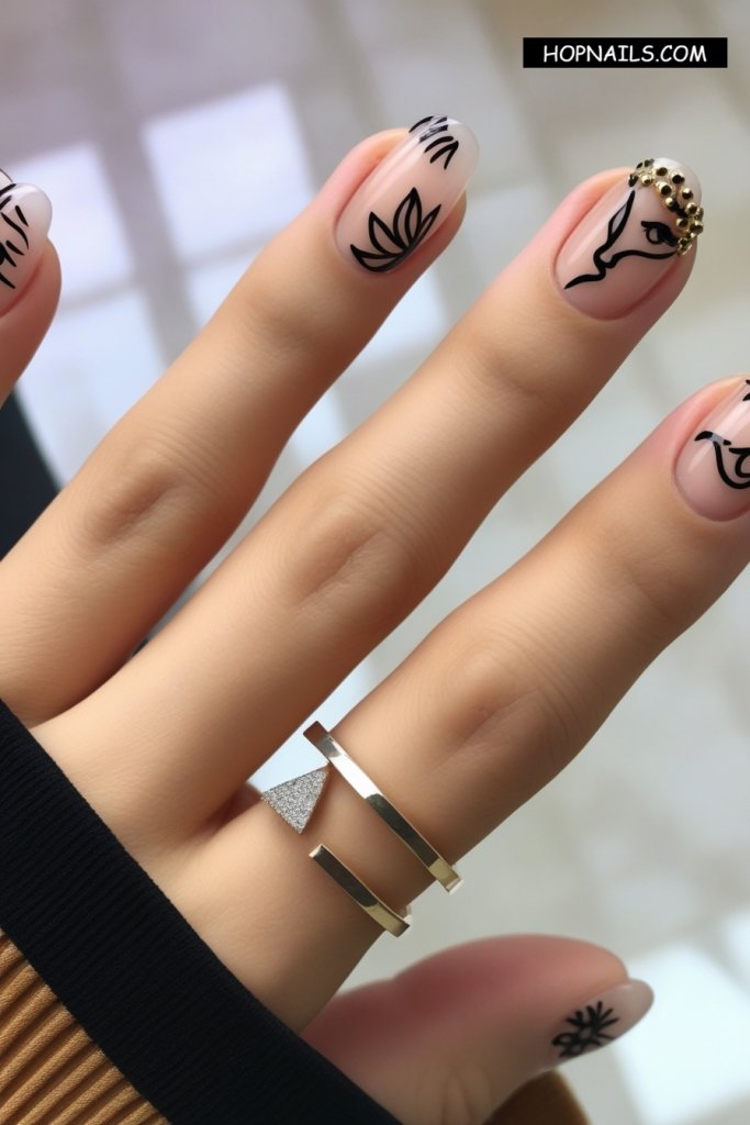 Abstract with Gold Studs nail