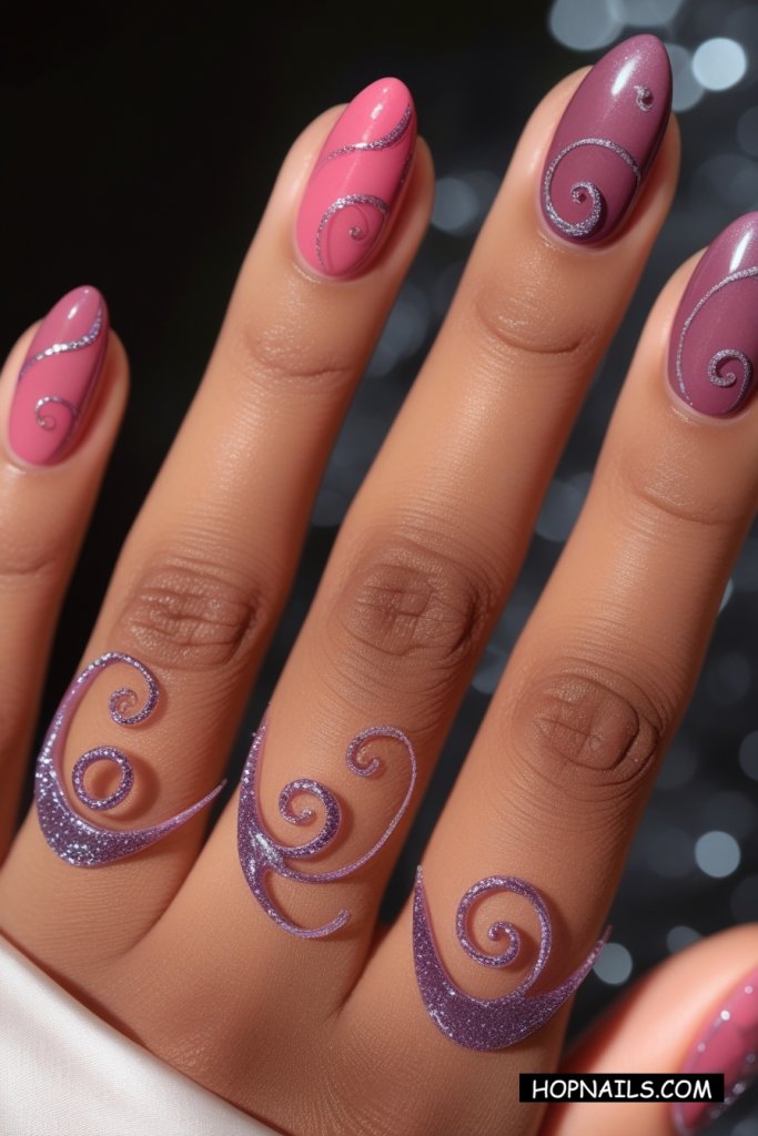 Berry and Mauve Shimmer Swirl Nails