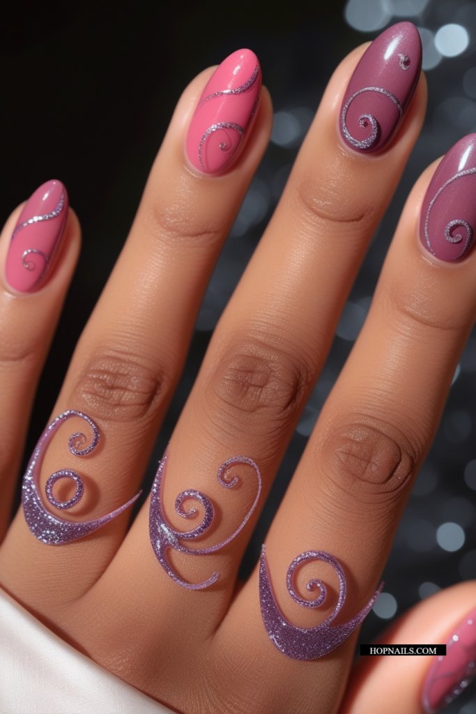 Berry and Mauve Shimmer Swirl Nails