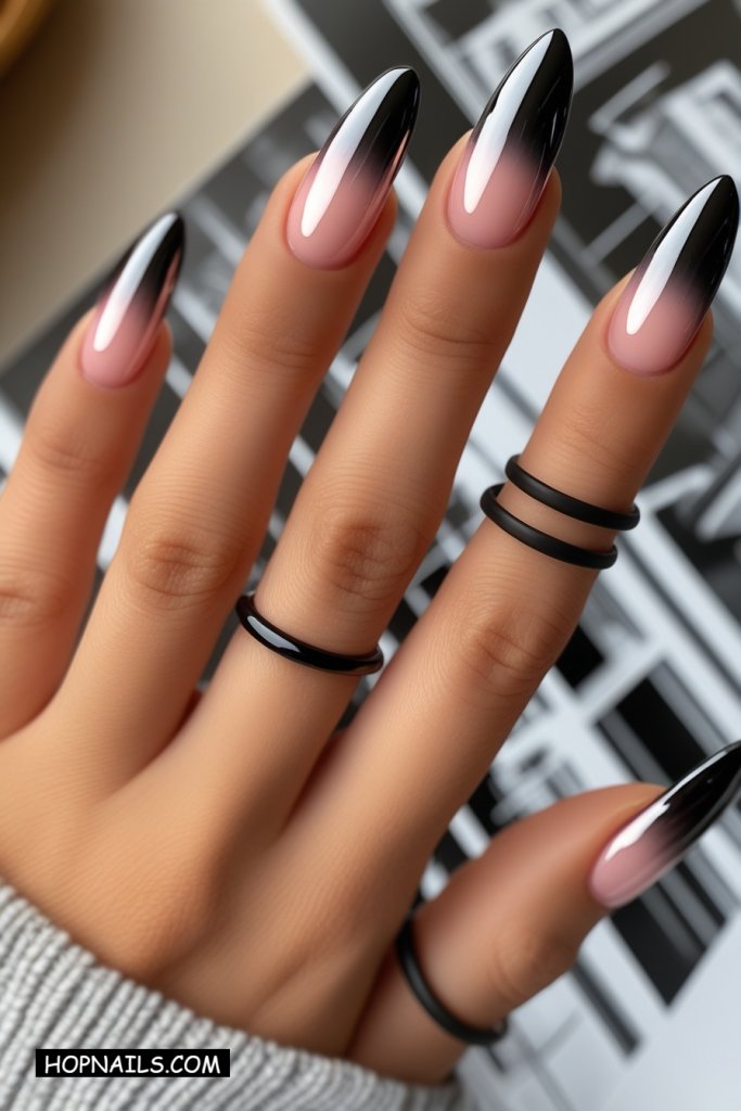 Black Chrome Ombre nail