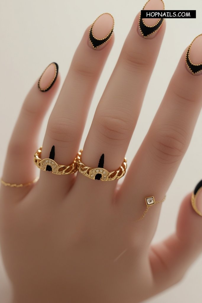 Black and Gold Cuticle nail