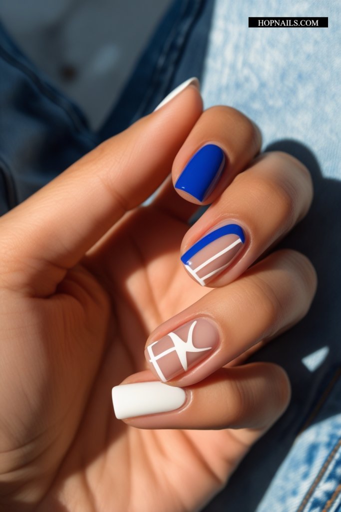 Blue and White Combo nail