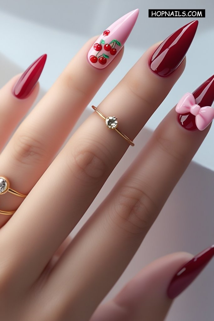 Cherries & Bows nail