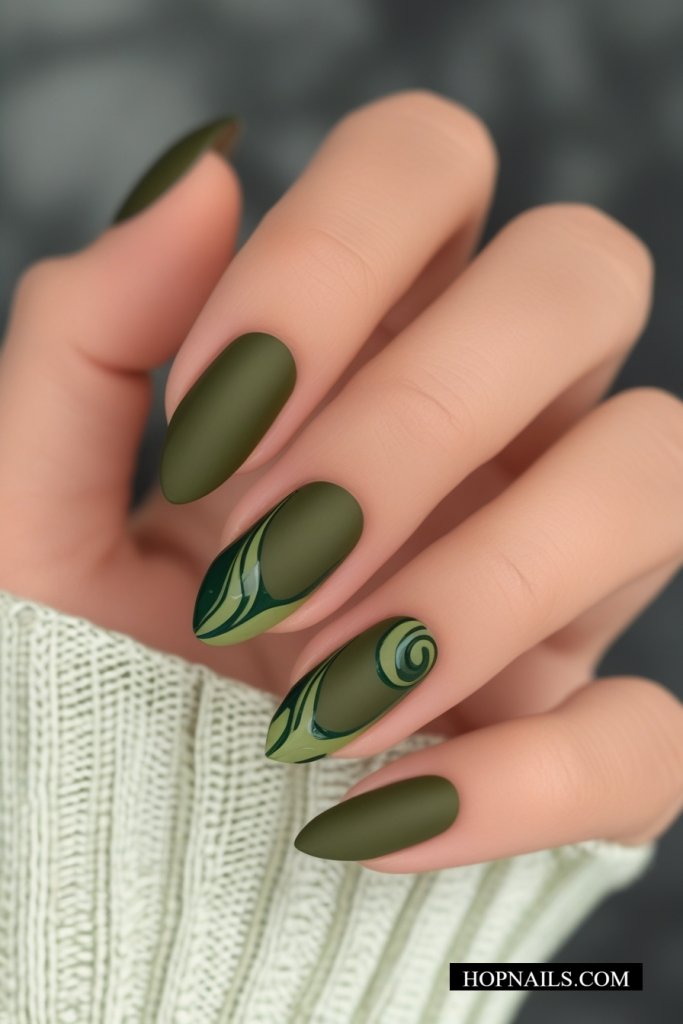 Chic Matte Olive Fall Nails