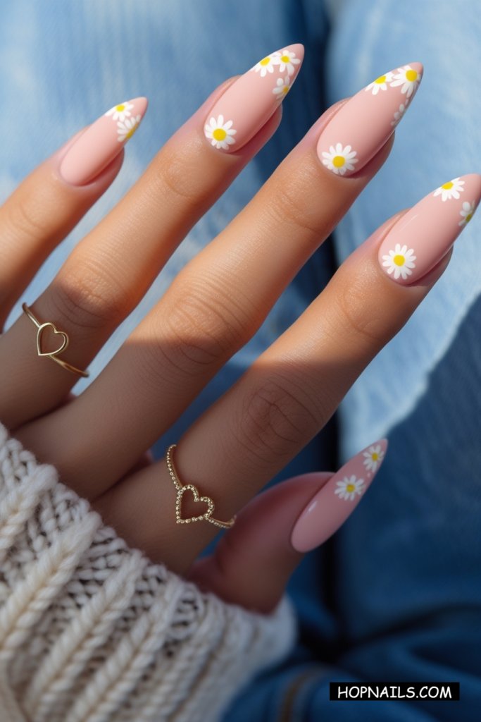 Cute Floral Blush Nails