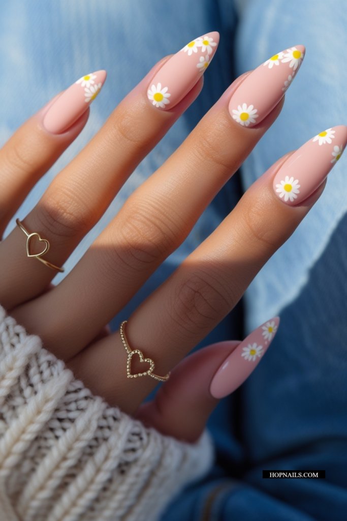 Cute Floral Blush Nails