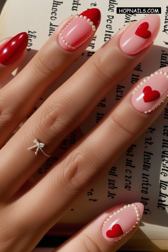 Cute and Dainty V Day Nails