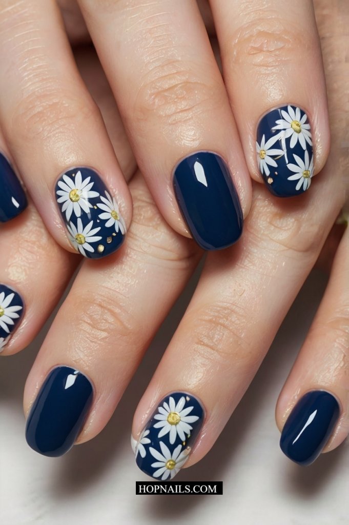 Daisies on Navy nail