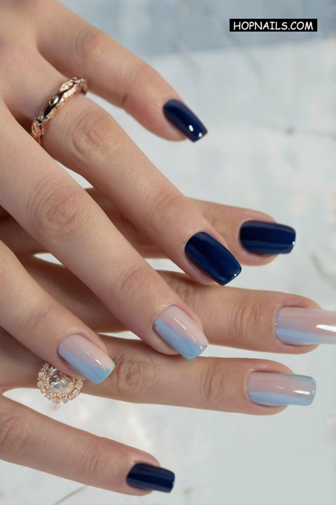 Dark & Light Blue nail