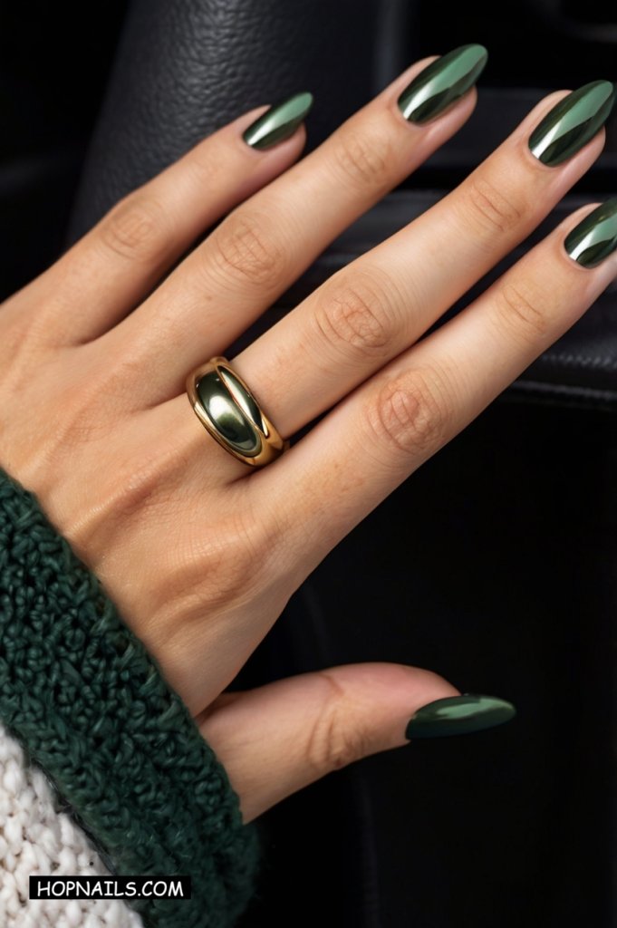 Dark Olive Chrome nail