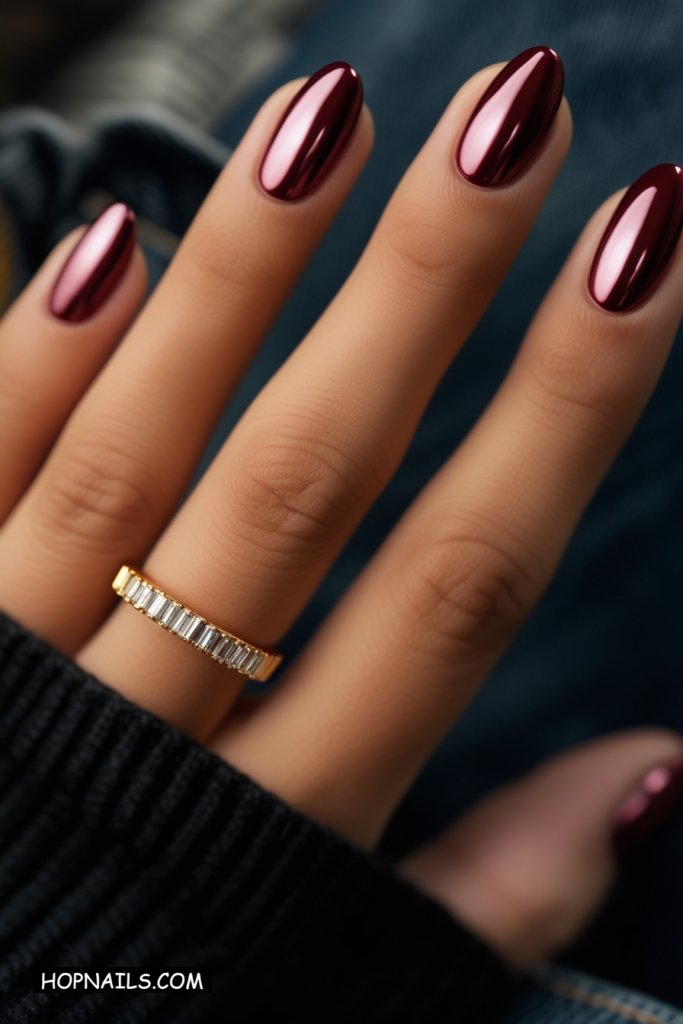 Dark Red Chrome nail