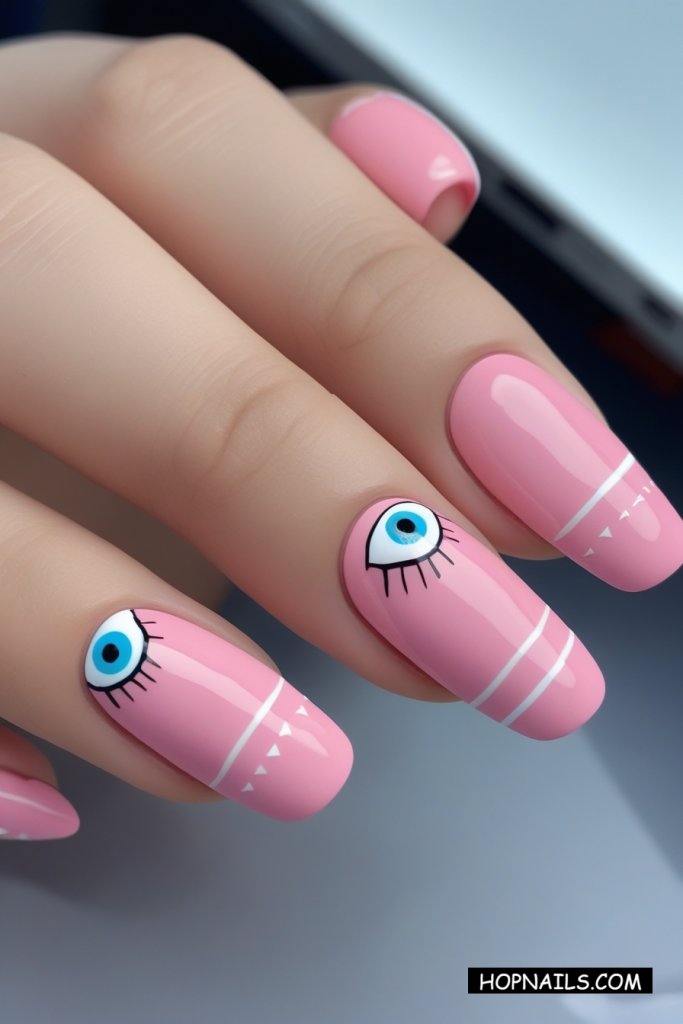 Evil Eye Light Pink Nails