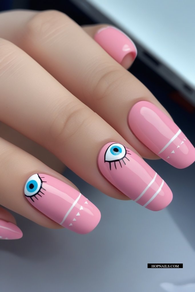 Evil Eye Light Pink Nails
