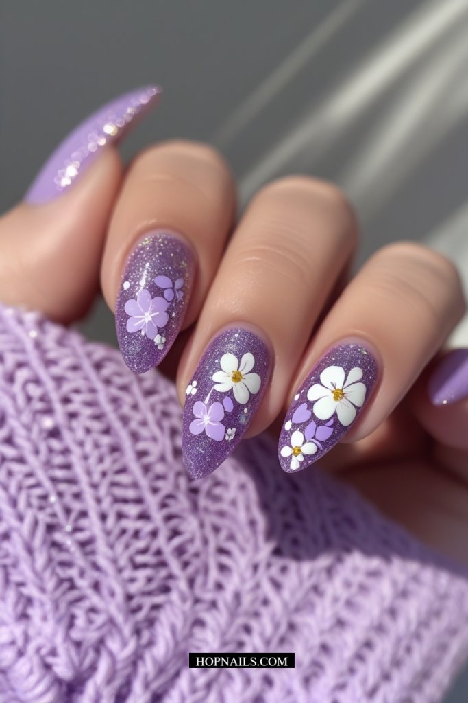 Glitter Florals nail