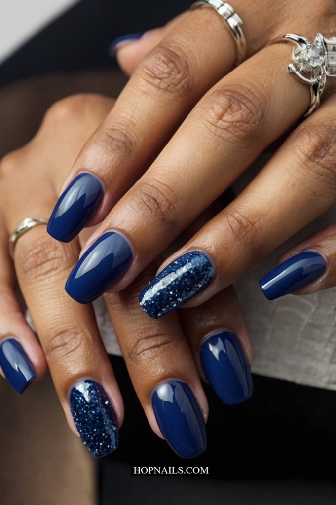 Glittery Navy Nails