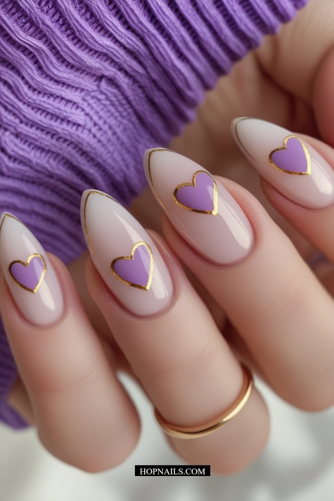 Gold Lined Hearts nail