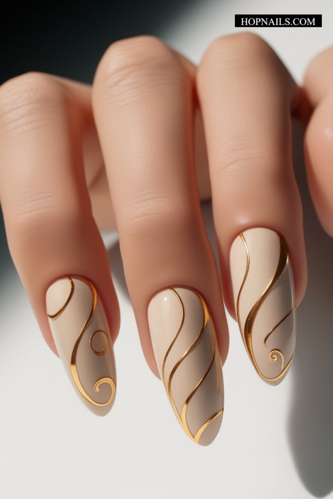 Golden Swirls nail
