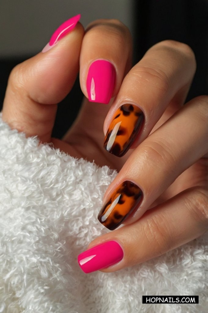Hot Pink Tortoiseshell Nails