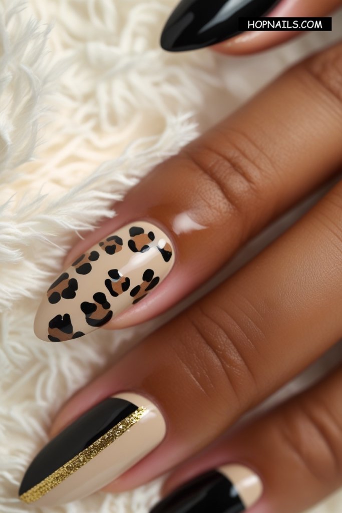 Leopard, Black, and Contrast nail