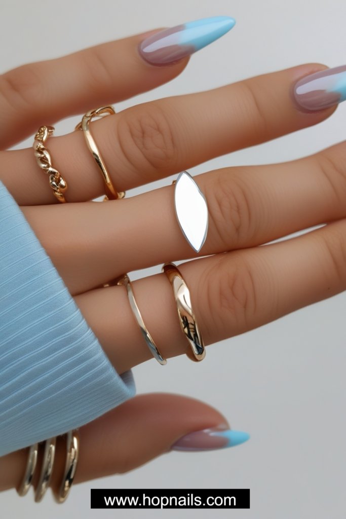 Light Blue French Tip Nails