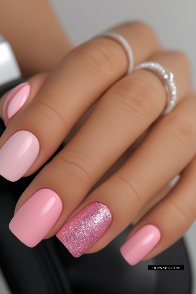 Light Pink Glitter Nails