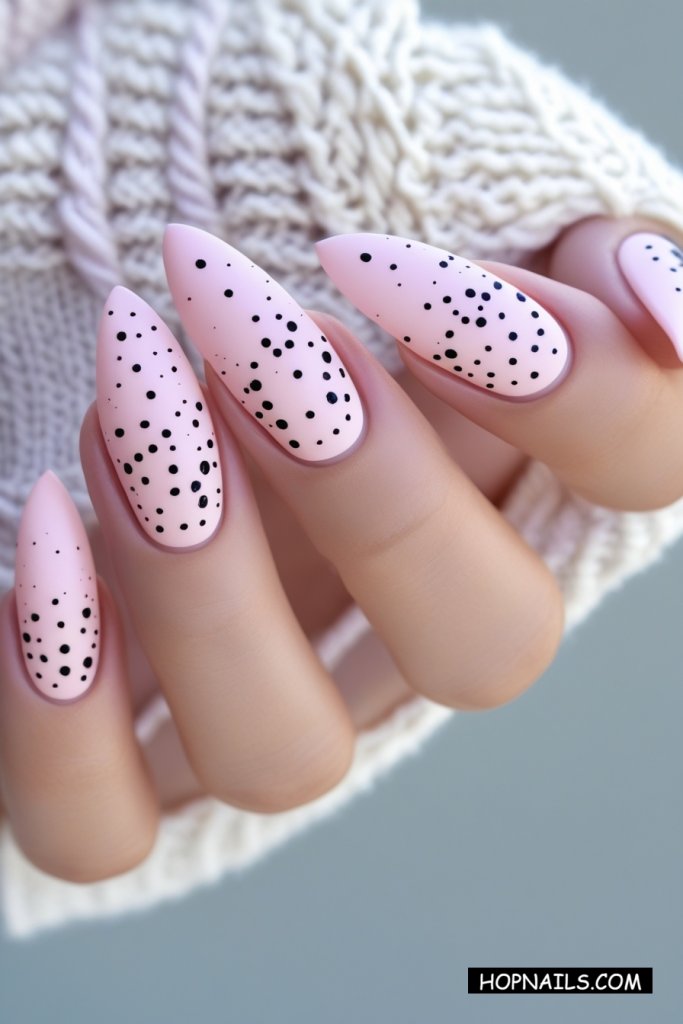 Light Pink Nails With Black Dots