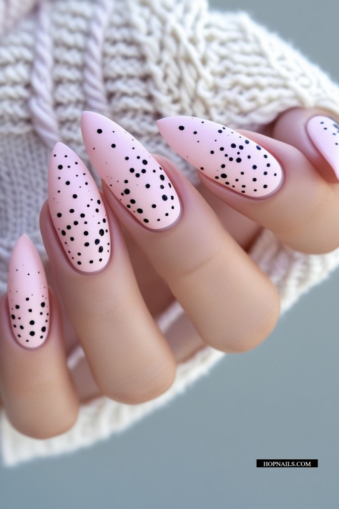 Light Pink Nails With Black Dots