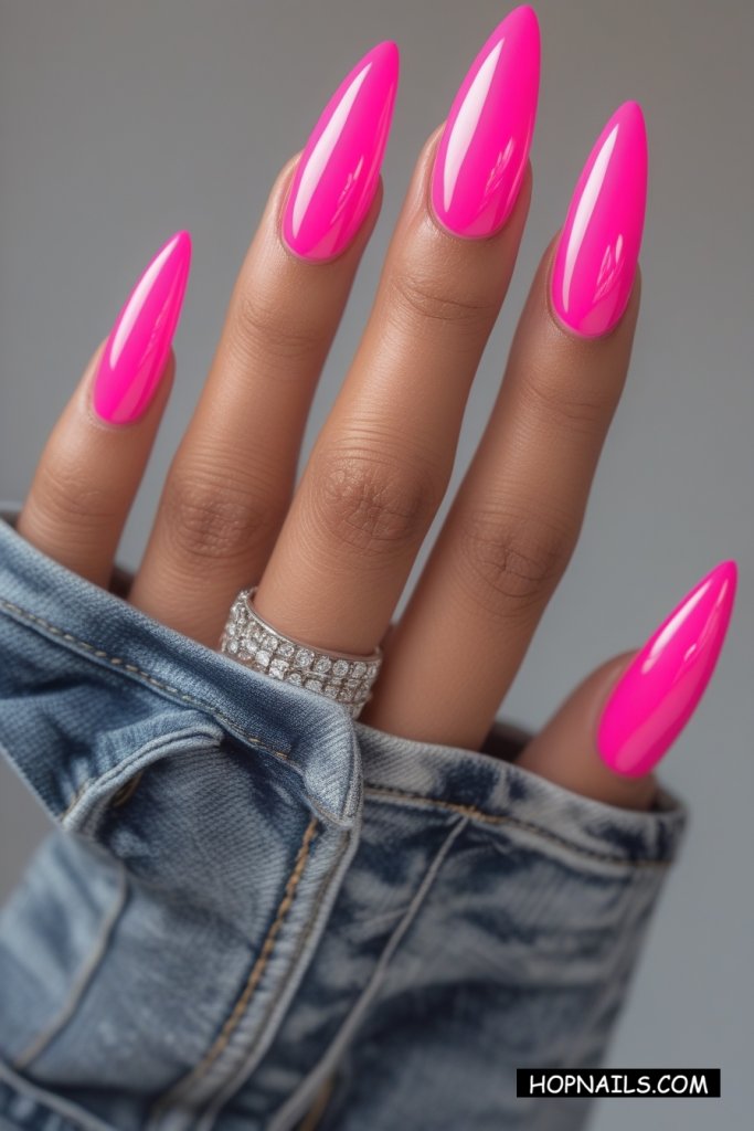 Long Baddie Hot Pink Nails