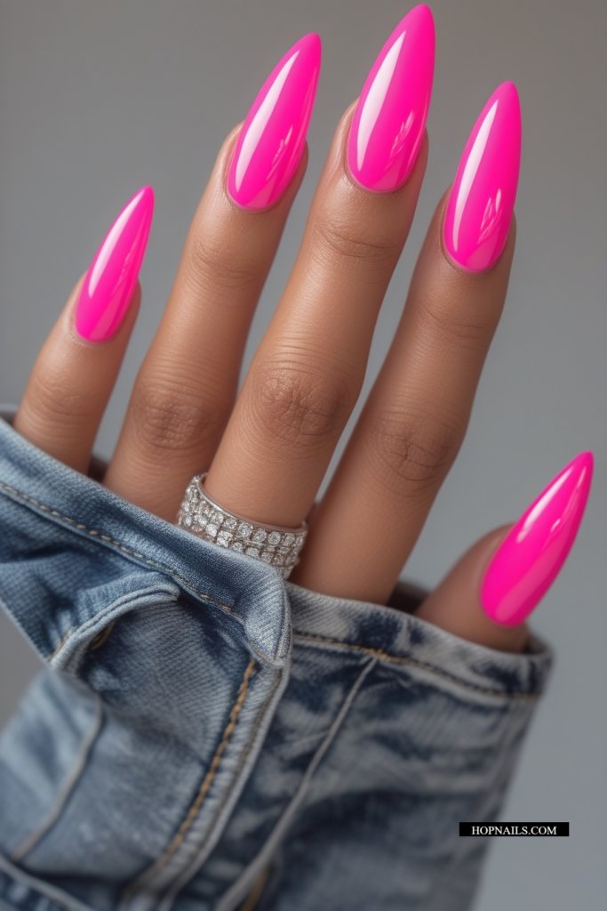 Long Baddie Hot Pink Nails