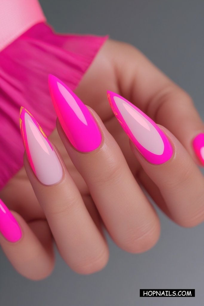 Long Hot Pink Hybrid Nails