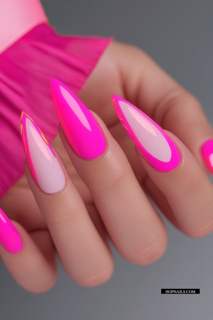 Long Hot Pink Hybrid Nails